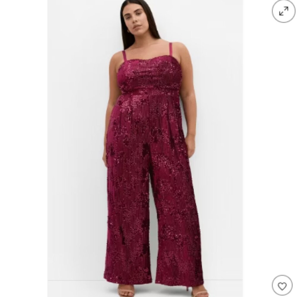 City Chic Plus Size Sequin Wide-Leg Jumpsuit with Removable Straps